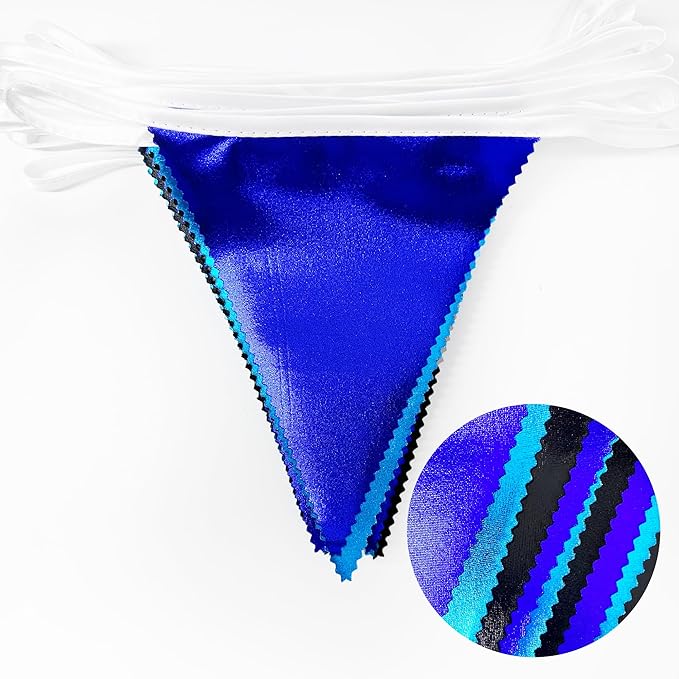 Black Blue Party Decorations Metallic Fabric Triangle Pennant Banner Flag - Image 3