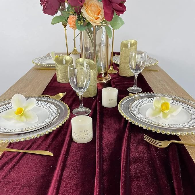 Luxurious Velvet Table Runner, 10ft Wedding Reception Decorations, 20x120inch - Image 4