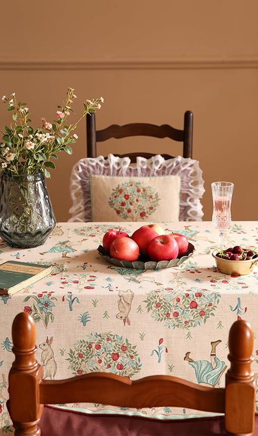patdrea Designer Beige Rectangle Small Tablecloth, Vintage Italian Durable - Image 7
