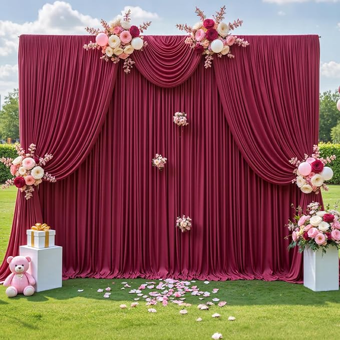40ft x 12ft Burgundy Backdrop Curtains Wrinkle Free Backdrop Curtain - Image 9