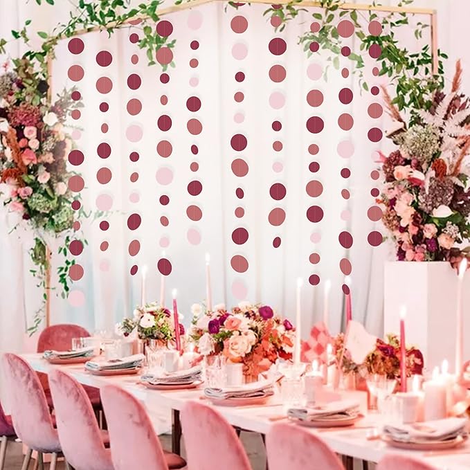 Burgundy Dusty Pink Decorations Circle Dot Garland Maroon Pink Hanging Polka - Image 9