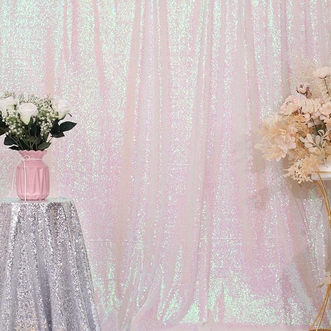 Juya Delight White Iridescent Backdrop Curtain, Sequin Photography Backdrop - Image 3