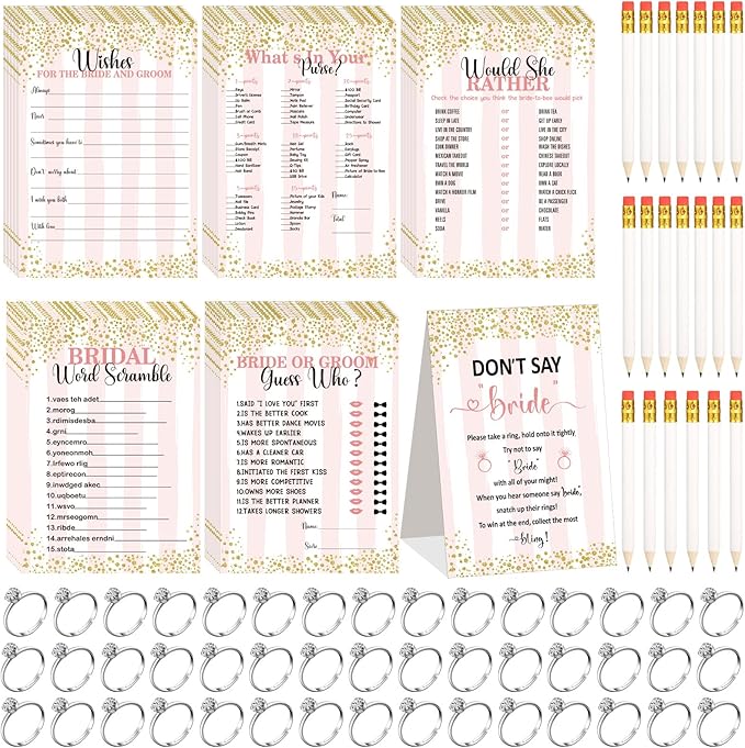 Estune 331 Pcs Bridal Shower Games Supplies, 5 Sets 250 Pcs Wedding Cards 1 Put by Estune