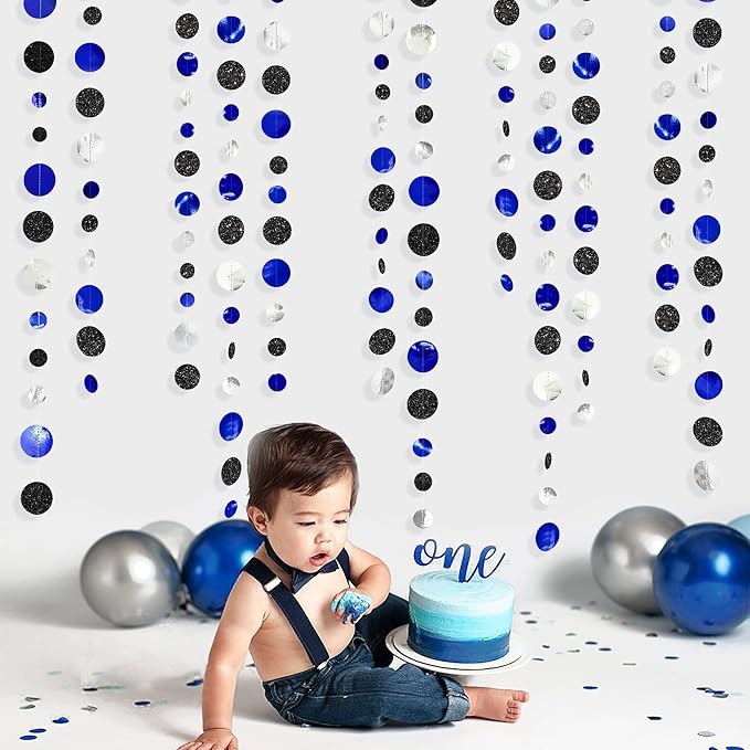 46Ft Navy Blue Black Silver Circle Dots Garland Royal Blue Black Polka Dots - Image 5
