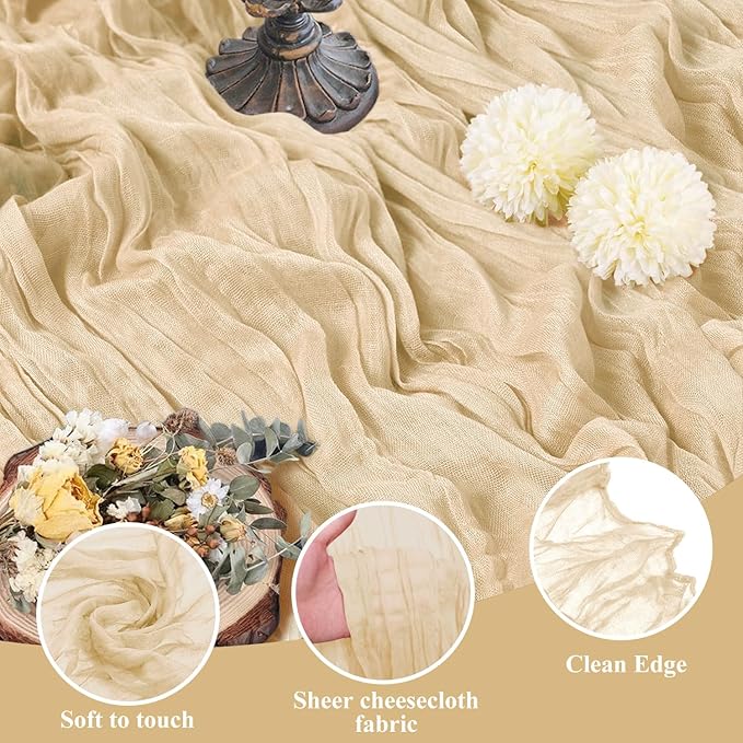Asee'm Cheesecloth Table Runner 120 Inches Long Sand Boho Gauze Cheese Cloth - Image 3