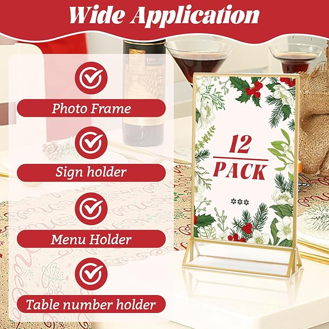 12 Pack Acrylic Sign Holder 4 x 6 Gold Picture Frames, Double Sided Flyer - Image 5