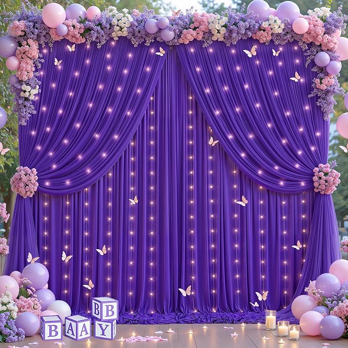 Purple Tulle Backdrop Curtain for Parties Wedding, 5ft x 10ft Wrinkle Free - Image 3