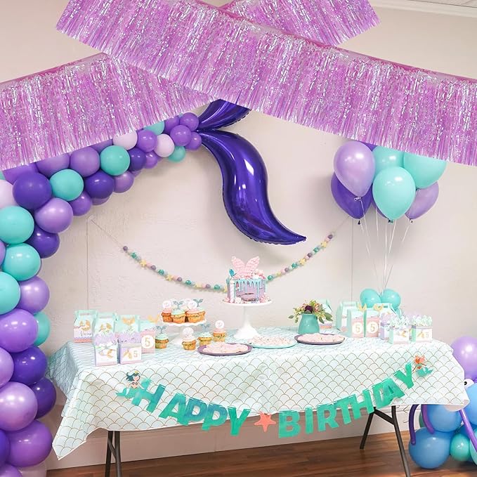 BEISHIDA 3 Packs Metallic Foil Fringe Garland Shining Purple Wall Hanging - Image 4