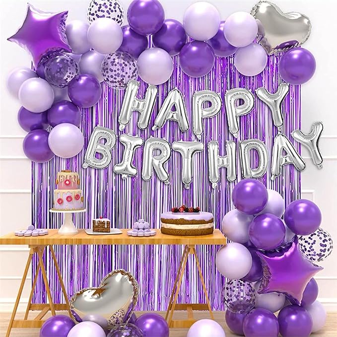 CANREVEL 2 Pack 3.3x8.2 Feet Purple Foil Fringe Backdrop Curtains, Tinsel - Image 6