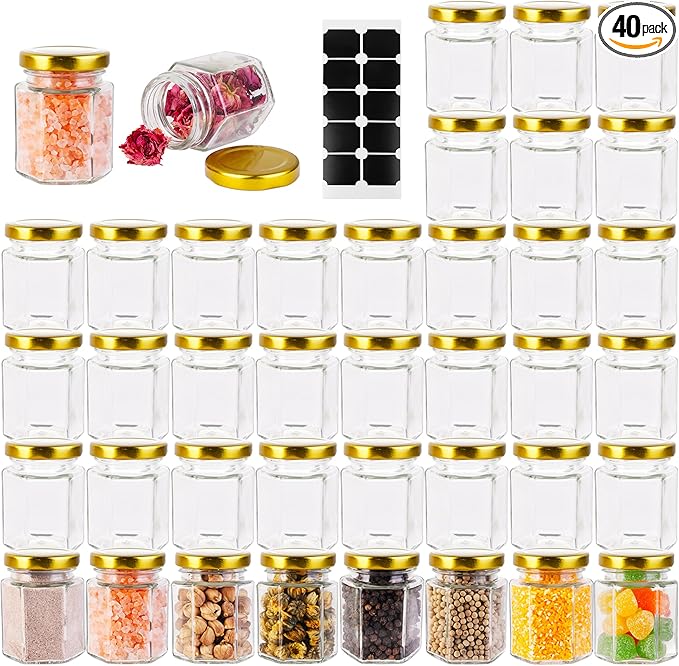 Small Glass Honey Jars with Lids 3oz, 40 pack Airtight Glass Canning Jars with by GIVAMEIHF