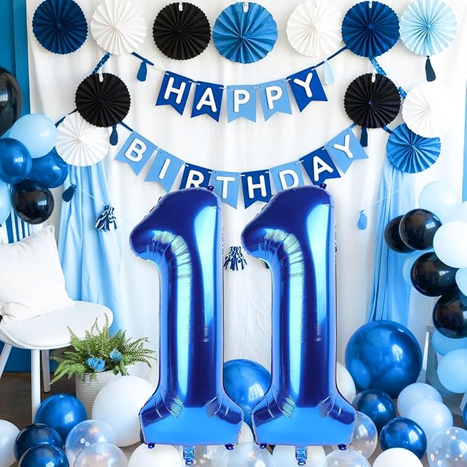 11 Balloon Number Birthday, Giant Navy Blue Number 1 & 1 Helium Foil Balloons - Image 6