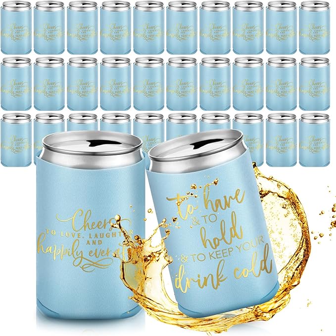 50 Pieces Light Blue Wedding Can Cooler Sleeves Bulk Engagement Party Favors by Qinyoung