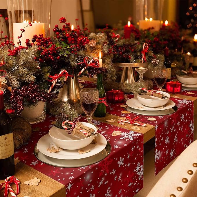 Christmas Snowflakes Cotton Linen Table Runner - Image 2