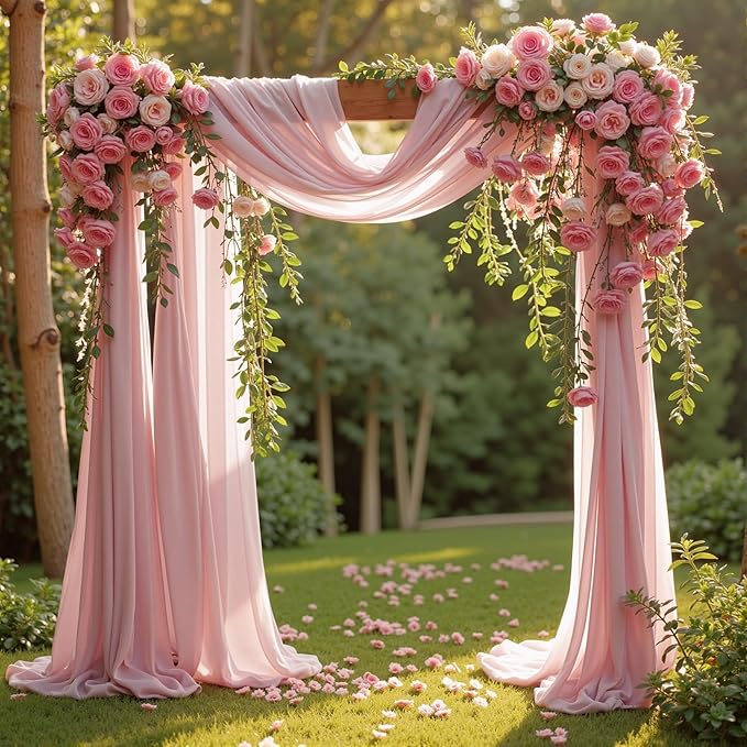 Wedding Arch Draping Fabric 1 Panel 18Ft Dusty Rose Chiffon Fabric Drapery - Image 4