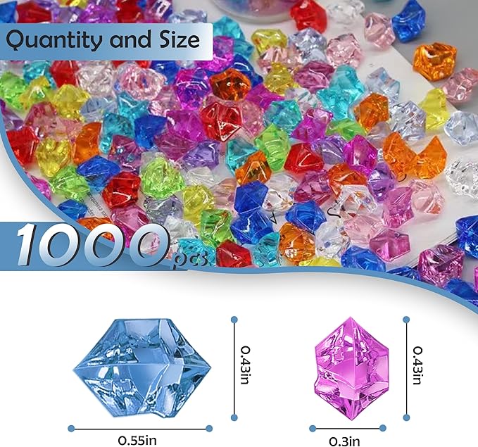 Fake Crushed Ice Cubes 1000pcs Multicolor Acrylic Crystal Rocks Multi Colored - Image 2