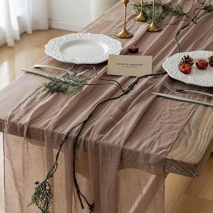 Cheesecloth Table Runner Nude Gauze Rustic Boho Coffee Cheese Cloth 120 Inch 10 by KEKETOARRANGE