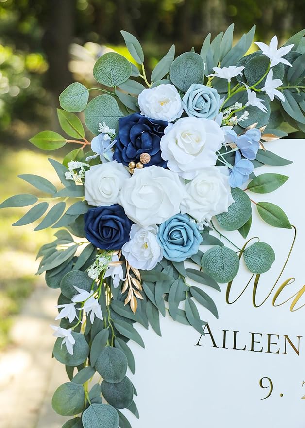 Artificial Dusty Blue Wedding Arch Flower Swags Set of 2 - Image 3