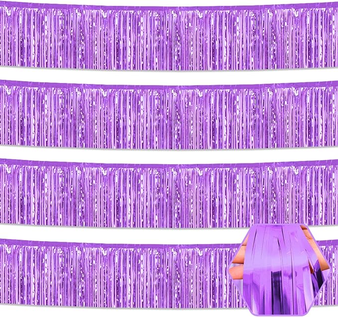 4 Pack 10 Feet Light Purple Foil Fringe Garland Metallic Tinsel Streamers by Ferwzsr