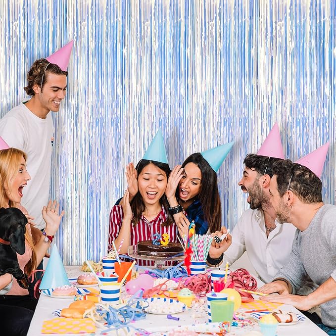 5 Pack Iridescent Neon Party Decorations Sparkly Tinsel Backdrop Foil Fringe - Image 6
