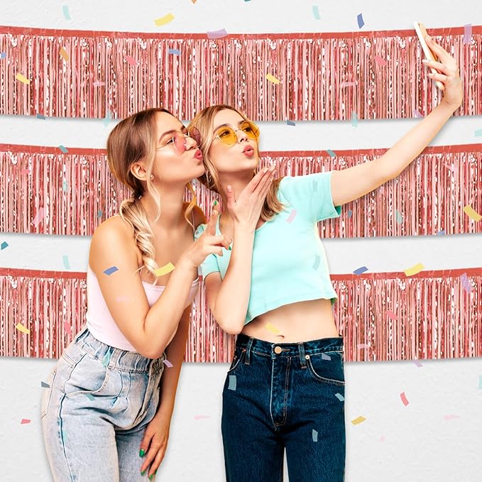 6 Pack 10 Feet Rose Gold Foil Fringe Garland Metallic Tinsel Streamers Banner - Image 4