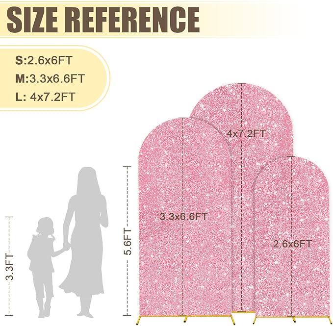 MODFUNS Metal Arch Backdrop Stand and Cover Set 6&6.6&7.2ft Pink Gold Sequins - Image 5