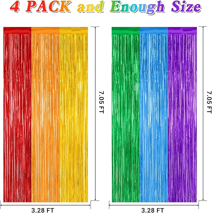 4 Pack Pride Decorations, 3.28 FT x 7.05 FT Rainbow Backdrop, Metallic LGBT - Image 2