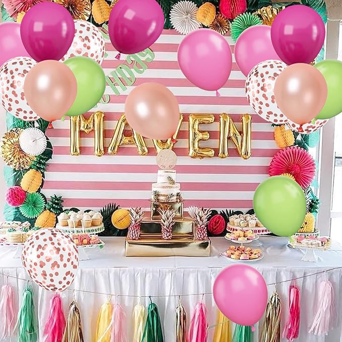 Paready Tropical Party Green Pink Balloons - Image 6