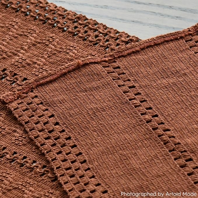 Artoid Mode Caramel Farmhouse Woven Rustic Hollow Table Runner, Seasonal - Image 5