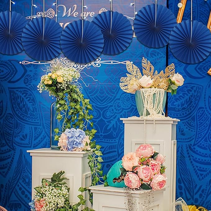 BARTHEW Blue Birthday Decorations, DIY Blue Paper Fans Hanging Decoration - Image 5