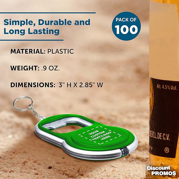 DISCOUNT PROMOS Custom Bottle Opener & LED Keychains Set of 100, Personalized - Image 4