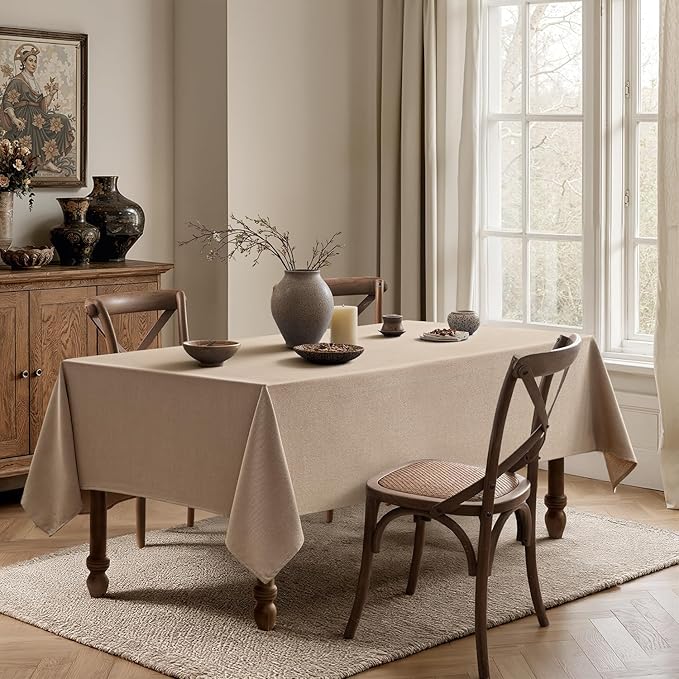 MIULEE Brown Linen Tablecloth 52x70 Inch Rectangle Table Cloth Waterproof - Image 4