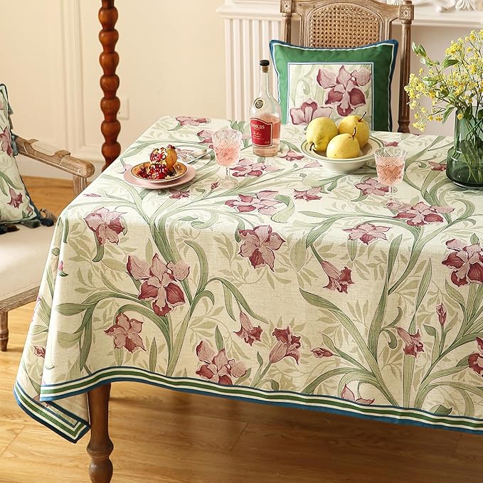 patdrea Designer Green Rectangle Tablecloth, Framhouse Vintage French Violets - Image 8