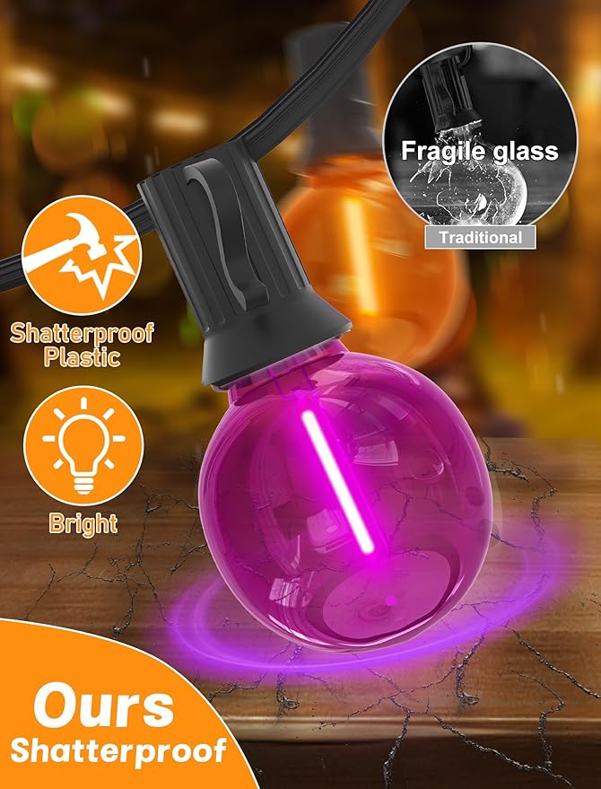 SUNSGNE G40 LED Outdoor Halloween String Lights 25FT Globe String Lights - Image 5