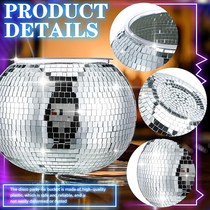 Hoolerry 11L Disco Ball Ice Bucket Mirror Silver Disco Party Champagne Bowl Cup - Image 4