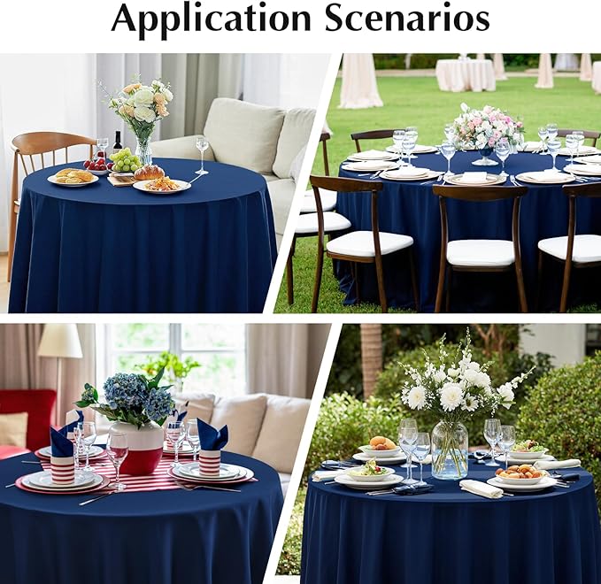 2 Pack Round Table Cloth 48 Inch Navy Tablecloth Washable Polyester Solid - Image 6