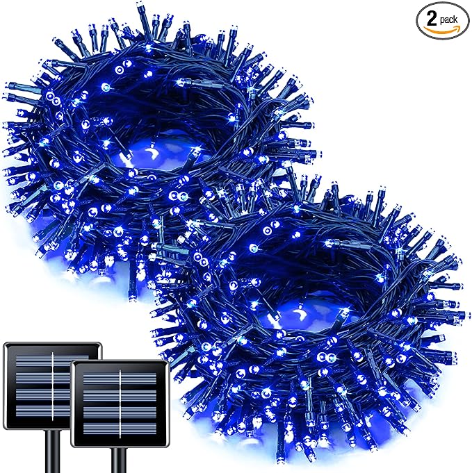 JMEXSUSS 2 Pack Blue Solar Christmas Lights: 100 LED 33ft Blue Solar Lights by JMEXSUSS