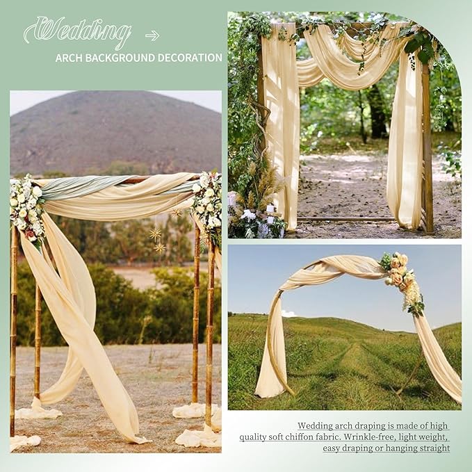 Wedding Arch Draping Fabric, 8 Panels 28" x 20ft Champagne Sheer Chiffon - Image 7