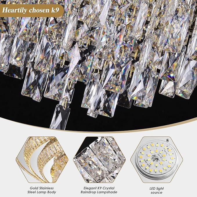 40 inch Crystal Silver Ceiling-Light Flush Mount - Image 3