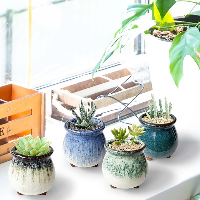 3 inch Glaze Handcraft Ceramic Pot Set, Small Cactus Planter - Image 3