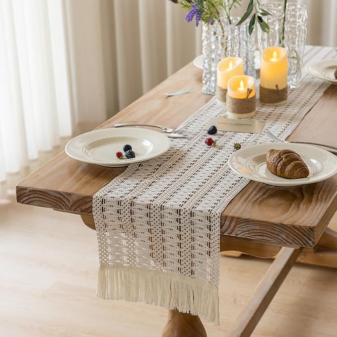 Keketo Boho Table Runner White for Home Décor 12x72 Inches Farmhouse Macrame - Image 3