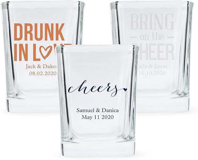 WEDDINGSTAR Personalized 2oz Square Shot Glass Customizable Full Color Print by WEDDINGSTAR