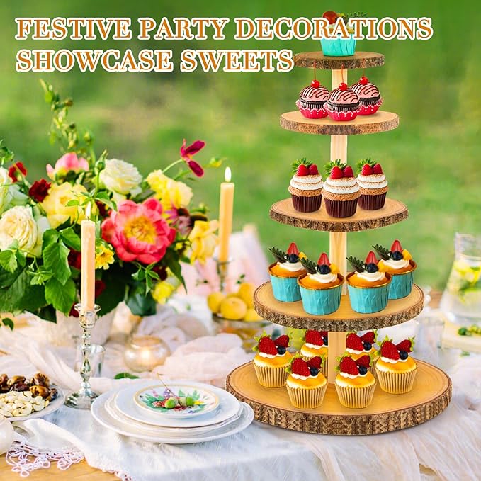 5-Tier Rustic Wooden Cupcake Stand - Image 3