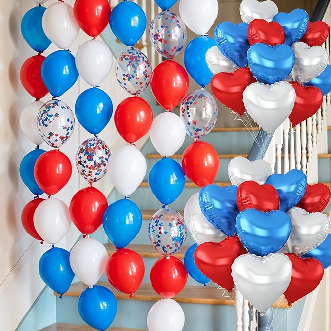 Red Blue Silver Heart Balloons - Image 4