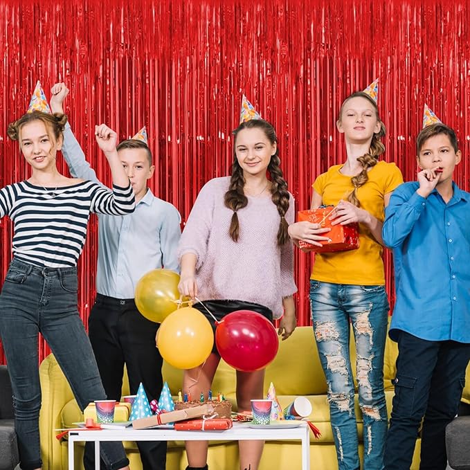 Red Fringe Curtain Party Streamers, 12 Pack 3.3ft x 8.2 ft Foil Curtain - Image 6