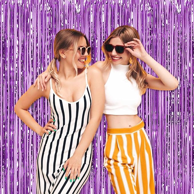 6 Pack Light Purple Foil Fringe Curtains Backdrop, 3.28 x 8.2 Ft Metallic - Image 7