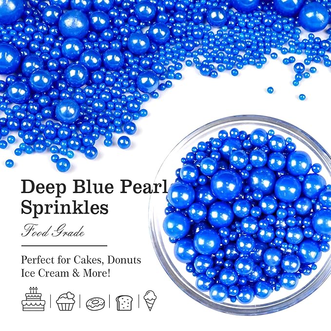 Deep Blue Pearl Sugar Sprinkles, Edible Candy Pearls, 150g/5.29oz, Baking Cake - Image 5