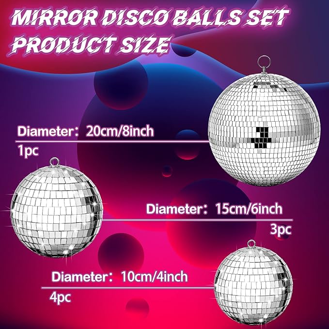 Haull 8 Pcs Large Disco Ball Set Silver Mirror Disco Reflective Ball - Image 4