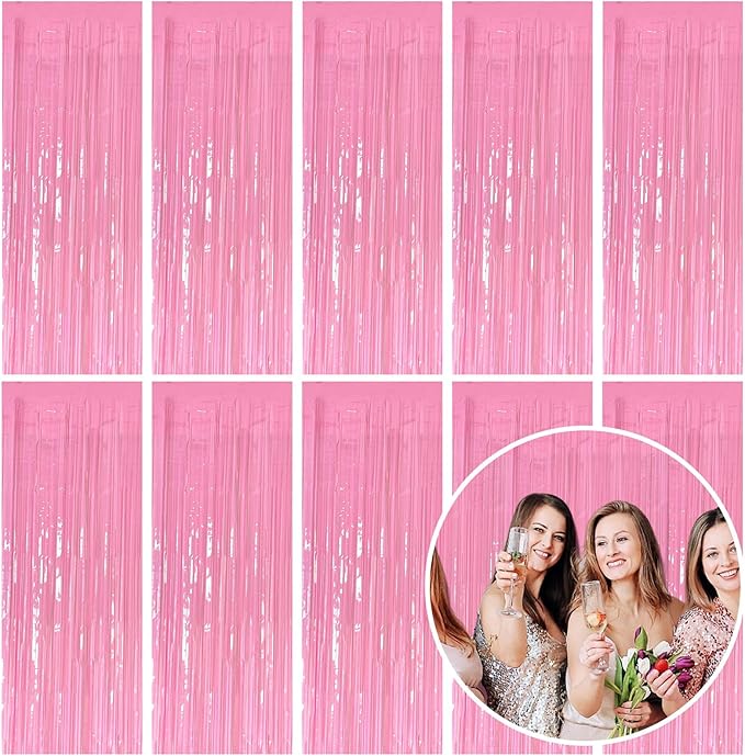 10 Pack Foil Curtain Pink Backdrop Streamers Metallic Tinsel Fringe Curtains by KEJ