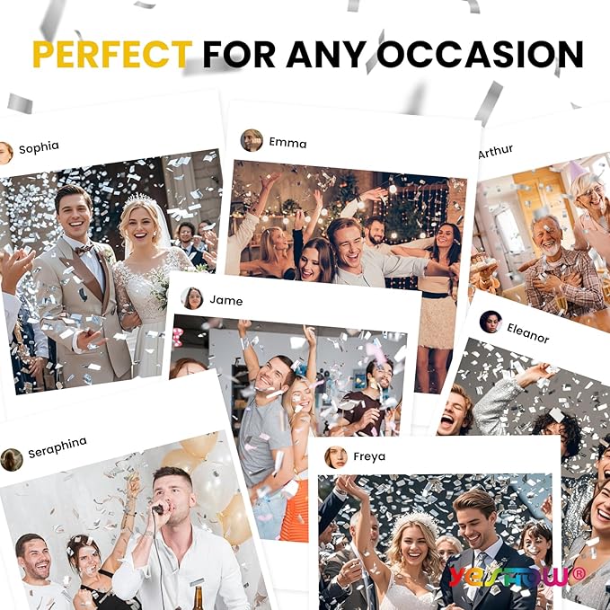 Confetti Cannon Party Poppers Shooters, YESHOW Confetti Blaster Silver Metallic - Image 6