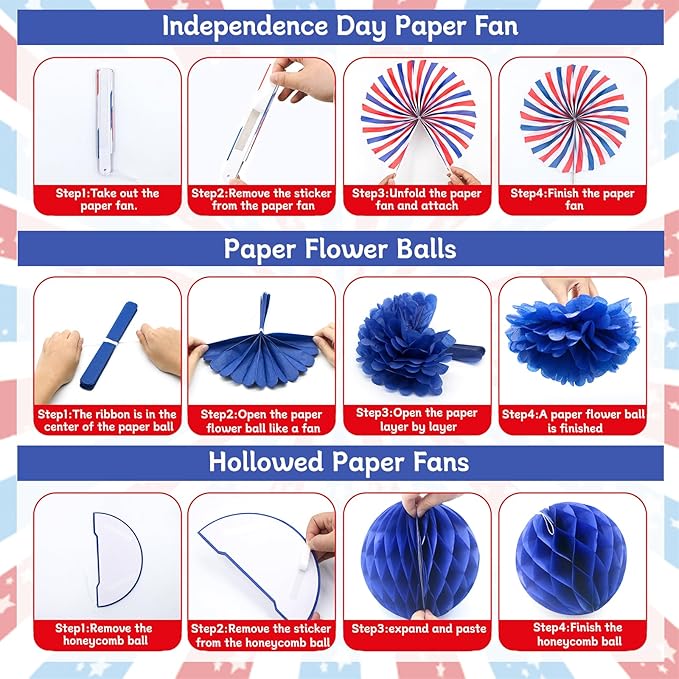 24PCS Patriotic Decorations 4th of July Decorations Set Red White Blue Hanging - Image 6